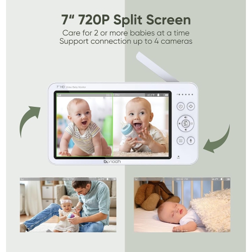 Bonoch Baby Monitor with 2 Cameras, 7" 720P HD Split Screen Video Baby Monitor