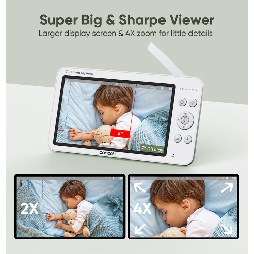 Bonoch Baby Monitor with 2 Cameras, 7" 720P HD Split Screen Video Baby Monitor