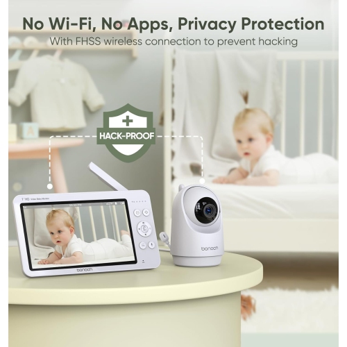 Bonoch Baby Monitor with 2 Cameras, 7" 720P HD Split Screen Video Baby Monitor