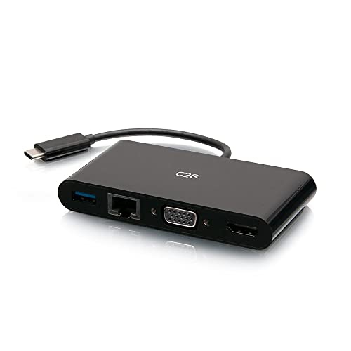 USB-C to HDMI, VGA, USB-A, and RJ45 Multiport Adapter 4K 30Hz Black