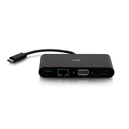 USB-C to HDMI, VGA, USB-A, and RJ45 Multiport Adapter 4K 30Hz Black