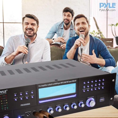 Amplificateur sans fil Bluetooth 4 canaux de Pyle - Récepteur audio stéréo de crête de 3000 W avec radio FM, USB, 2 microphones avec écho, HDMI et