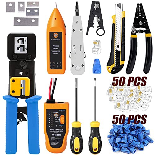 LEATBUY-TECH  Leatbuy Cat6 Crimp Tool Kit for Rj45 Crimper Cat5 Rj11/rj12 Cat5E Crimping Tool 6P/4P/8P, Professional Network Wire Connector Stripper