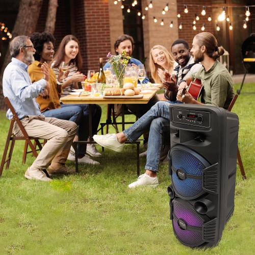 Dual 8’’ Bluetooth Portable PA Speaker - Portable PA & Karaoke Party Audio Speaker with Built-in Rechargeable Battery, Flashing Party Lights,