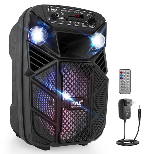 8’’ Bluetooth Portable PA Speaker - Portable PA & Karaoke Party Audio Speaker with Built-in Rechargeable Battery, Flashing Party Lights, MP3/USB/ /FM