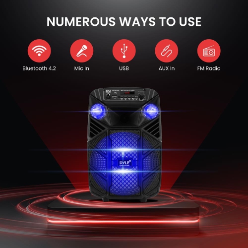8’’ Bluetooth Portable PA Speaker - Portable PA & Karaoke Party Audio Speaker with Built-in Rechargeable Battery, Flashing Party Lights, MP3/USB/ /FM