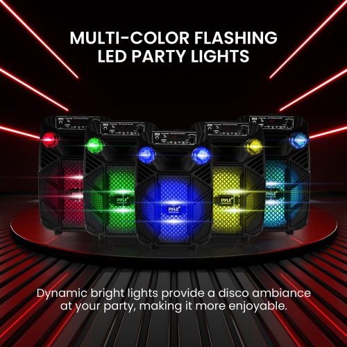 8’’ Bluetooth Portable PA Speaker - Portable PA & Karaoke Party Audio Speaker with Built-in Rechargeable Battery, Flashing Party Lights, MP3/USB/ /FM