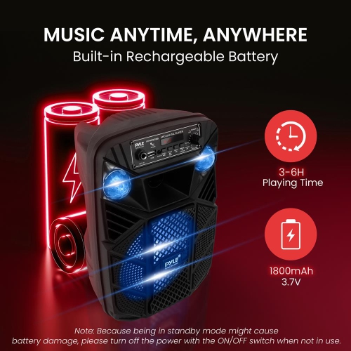 8’’ Bluetooth Portable PA Speaker - Portable PA & Karaoke Party Audio Speaker with Built-in Rechargeable Battery, Flashing Party Lights, MP3/USB/ /FM