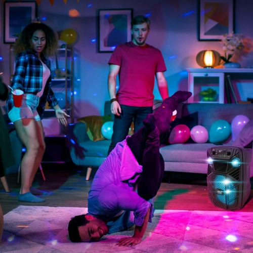 8’’ Bluetooth Portable PA Speaker - Portable PA & Karaoke Party Audio Speaker with Built-in Rechargeable Battery, Flashing Party Lights, MP3/USB/ /FM