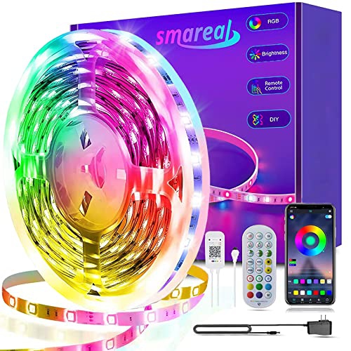 SMAREAL  50Ft Led Strip Lights, Led Lights Strip Music Sync Color Changing Led Strip Lights App Control And Remote Led Lights for Bedroom Party Home