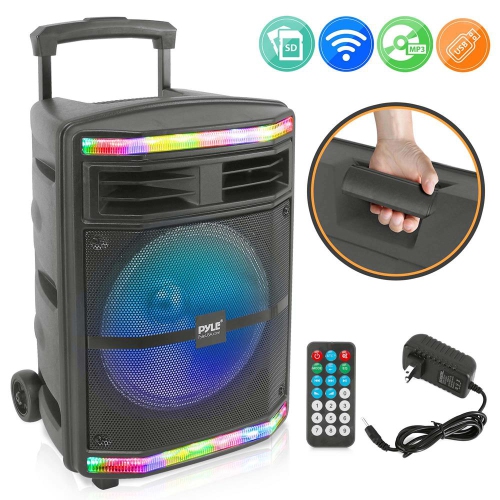 Bluetooth PA Speaker System - Portable Indoor / Outdoor Loudspeaker with Rechargeable Battery, Flashing Party Lights, MP3/USB/Micro SD Readers, FM