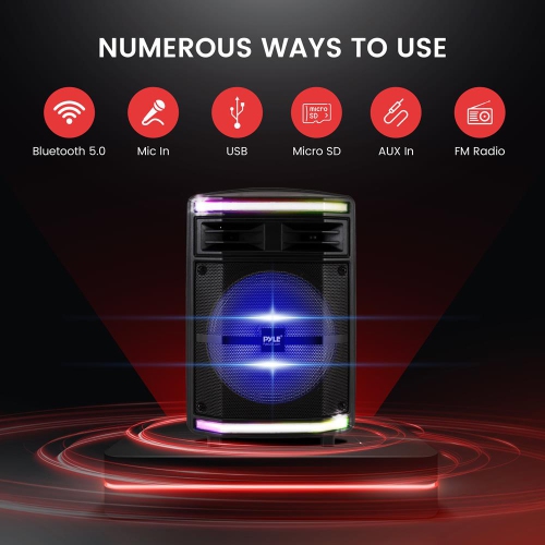 Bluetooth PA Speaker System - Portable Indoor / Outdoor Loudspeaker with Rechargeable Battery, Flashing Party Lights, MP3/USB/Micro SD Readers, FM