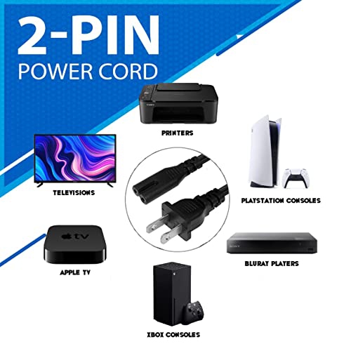 AC 2 Prong C8 Power Cord 5ft Standard 250V for TV PS4 PS5 Speaker Monitor Xbox Wall Power Cord Replacement Black