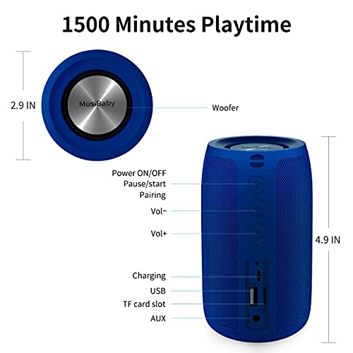 Bluetooth Speaker,MusiBaby Speakers,Outdoor, Portable,Waterproof,Wireless Speakers,Dual Pairing, Bluetooth 5.0,Loud Stereo,Booming Bass,1500 Mins
