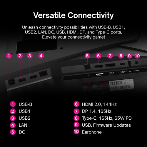 Pixio PX277 PRO 27" 165Hz WQHD 1440p Fast IPS Panel 1ms GTG USB Type-C Display Port and 65W Charging Adjustable Stand AMD FreeSync Premium Gaming