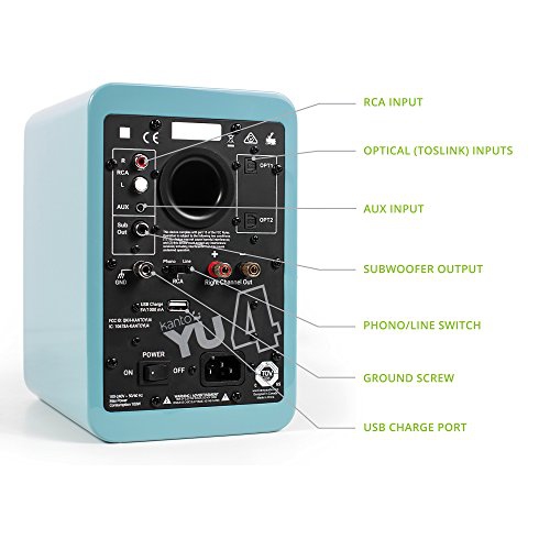 YU4 Powered Speakers with Bluetooth and Built-in Phono Preamp | Auto Standby and Startup | Remote Included | 140W Peak Power | Gloss Teal | Pair