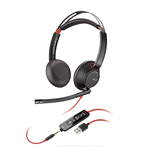 Blackwire 5220 USB-A Headset Wired, Dual Ear Computer Headset with Boom Mic Connect to PC/Mac, Tablet, and/or Cell Phone via USB-A or 3.5 mm Connecto