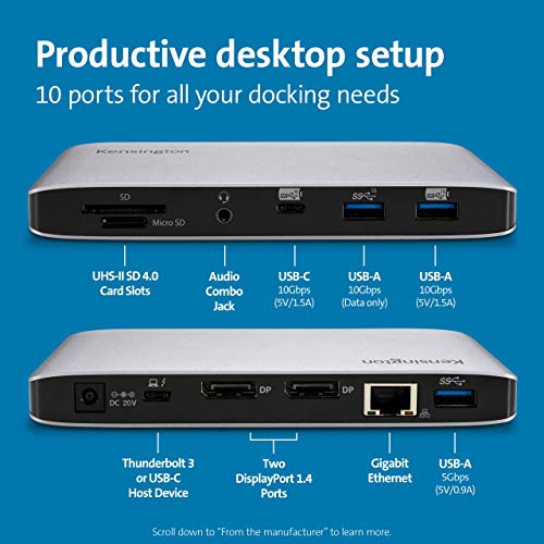 SD2500T Thunderbolt 3 and USB-C Docking Station for Windows, MacBooks, and Surface; Dual 4K, 60W PD