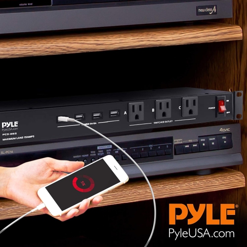 Pyle 19 Outlet 1U 19" Rackmount PDU Power Distribution Supply Center Conditioner Strip Unit Surge Protector 15 Amp Circuit Breaker 4 USB Multi Device