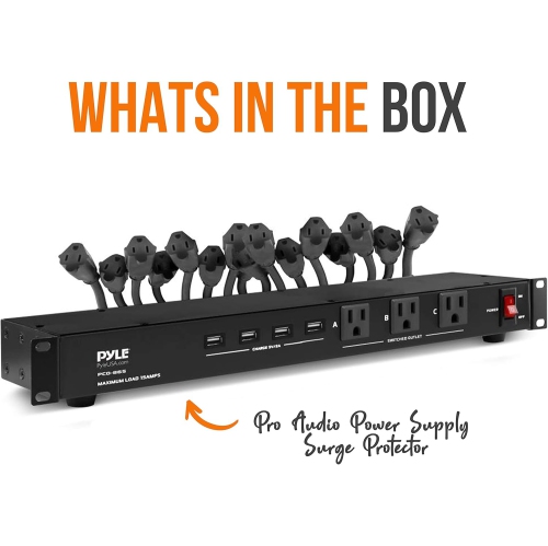 Pyle 19 Outlet 1U 19" Rackmount PDU Power Distribution Supply Center Conditioner Strip Unit Surge Protector 15 Amp Circuit Breaker 4 USB Multi Device