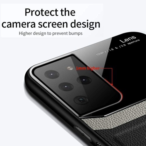 Étui en cuir pour Samsung S21 Ultra, couvercle arrière de l’étui protecteur antichoc étui de téléphone coque arrière en verre