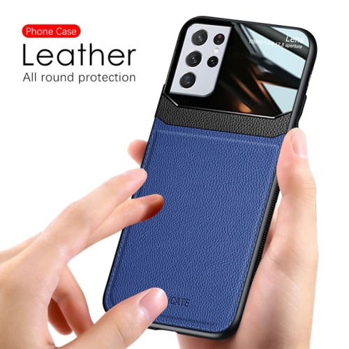 Étui en cuir pour Samsung S21 Ultra, couvercle arrière de l’étui protecteur antichoc étui de téléphone coque arrière en verre