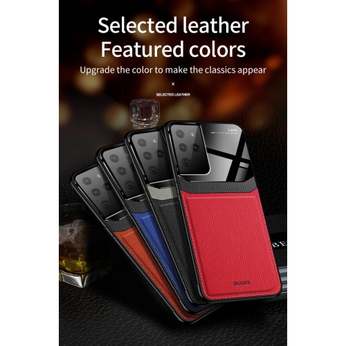 Étui en cuir pour Samsung S21 Ultra, couvercle arrière de l’étui protecteur antichoc étui de téléphone coque arrière en verre