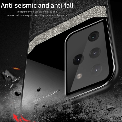 Étui en cuir pour Samsung S21 Ultra, couvercle arrière de l’étui protecteur antichoc étui de téléphone coque arrière en verre