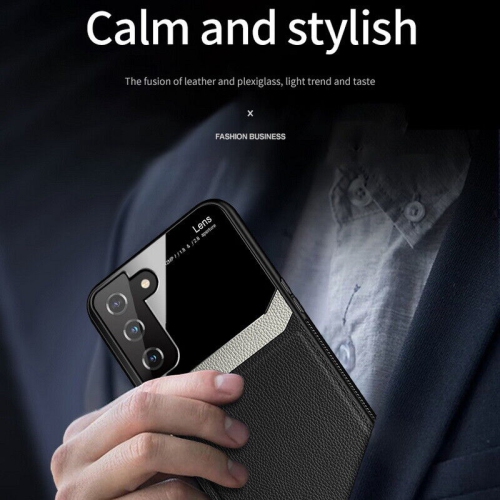 Étui en cuir pour Samsung S21 PLUS, couvercle arrière de l’étui protecteur antichoc étui de téléphone coque arrière en verre - EXPÉDITION GRATUITE