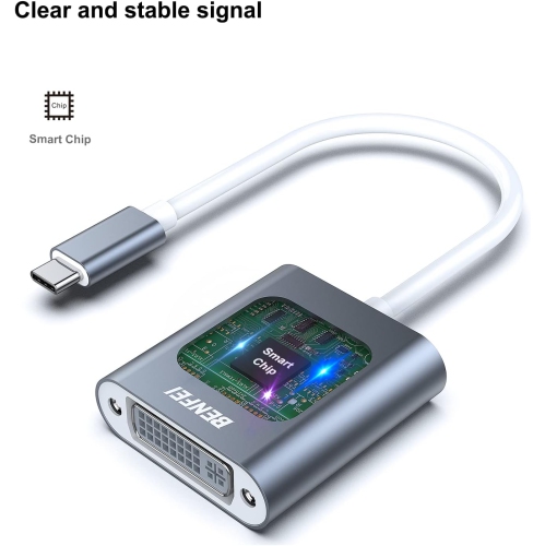 BENFEI USB-C to DVI Adapter, Thunderbolt 3/4 Compatible for iPhone 15, MacBook, iPad Pro, Grey