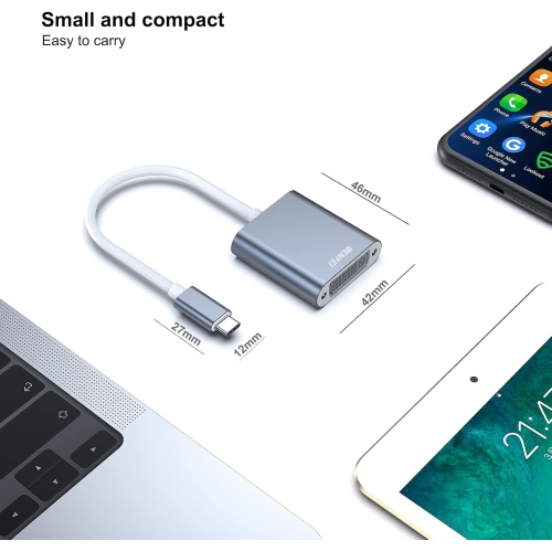BENFEI USB-C to DVI Adapter, Thunderbolt 3/4 Compatible for iPhone 15, MacBook, iPad Pro, Grey