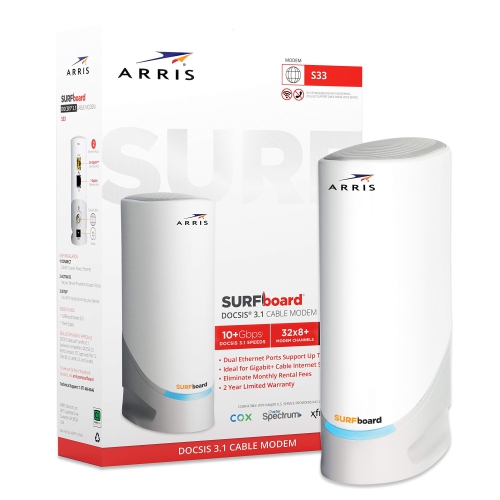 ARRIS  Surfboard S33 Docsis 3.1 Multi-Gigabit Cable Modem | Approved for Comcast Xfinity, Cox, Spectrum & More | 1 & 2.5 GBps Ports | 2.5 GBps Max