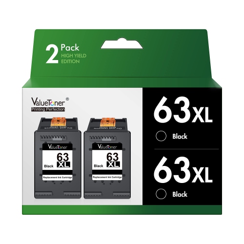 VALUETONER  Remanufactured Ink Cartridge Replacement for HP 63 Xl 63Xl High Yield for Envy 4520 4512 4516 (Black, 2-Pa