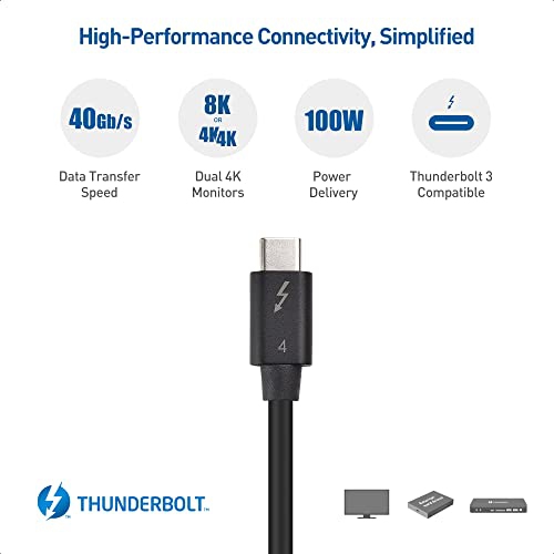 [Intel ] 40Gbps Thunderbolt 4 Cable 3.3ft with 8K Video and 100W Charging 1m, Compatible with USB4, Thunderbolt 3 Cable and USB-C
