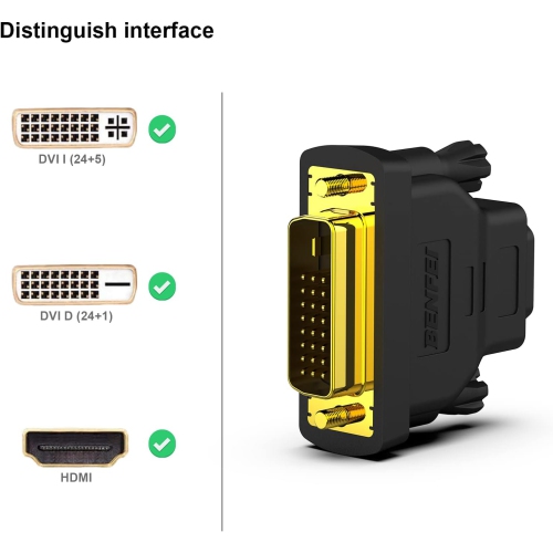 BENFEI DVI to HDMI Adapter, Bidirectional, 2 Pack, Gold-Plated, DVI-D to HDMI