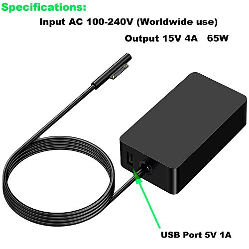 Surface Pro Charger, 65W 15V 4A Power Supply AC Adapter Charger for Microsoft Surface Pro X Pro 7 Pro 6 Pro 5 Pro 4 Pro 3 Surface Laptop 3 2 1