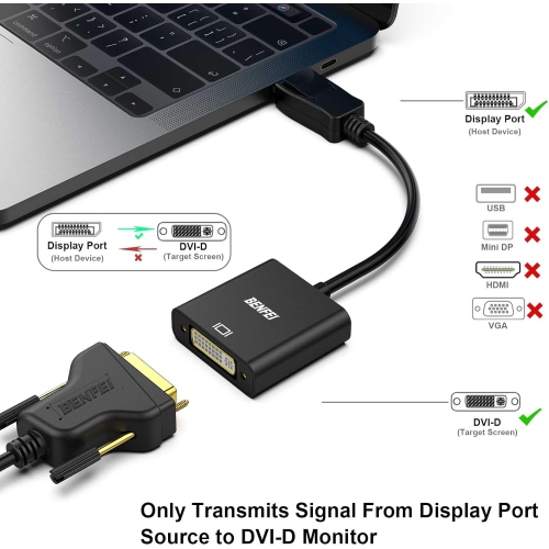 BENFEI DisplayPort to DVI Adapter, Gold-Plated, Male to Female for Lenovo, Dell, HP