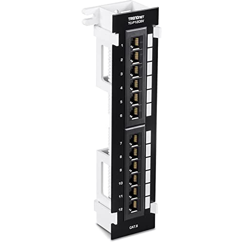 12-Port Cat6 Unshielded Patch Panel, TC-P12C6V, Wall Mount, Included 89D Bracket, Vertical or Horizontal Installation, Compatible w/ Cat5e & Cat6