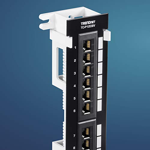 12-Port Cat6 Unshielded Patch Panel, TC-P12C6V, Wall Mount, Included 89D Bracket, Vertical or Horizontal Installation, Compatible w/ Cat5e & Cat6