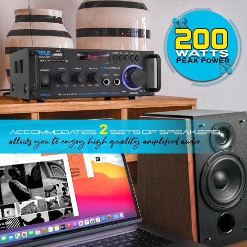 Amplificateur de puissance stéréo sans fil BT - amplificateur compact et audio pour diffusion en continu série bleue avec borniers RCA et