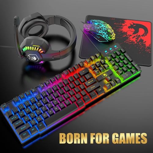 Ensemble clavier et souris de jeu avec fil, clavier avec fil rétroéclairé DEL arc-en-ciel, casque d'écoute avec microphone