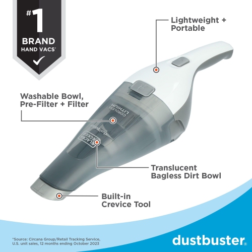 BLACK+DECKER dustbuster QuickClean Cordless Handheld Vacuum with Crevice Tool, White