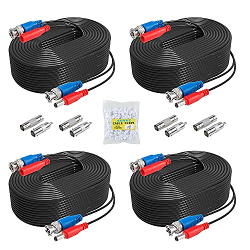 4 Pack 30M/100ft All-in-One Video Power Cables, BNC Extension Surveillance Camera Cables for CCTV Security DVR System Installation, Free 8 x BNC