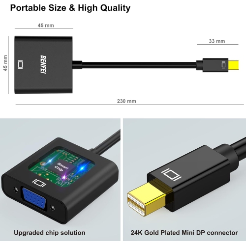 BENFEI Mini DP to VGA Adapter, Thunderbolt Compatible, Male to Female for ThinkPad, Surface Pro