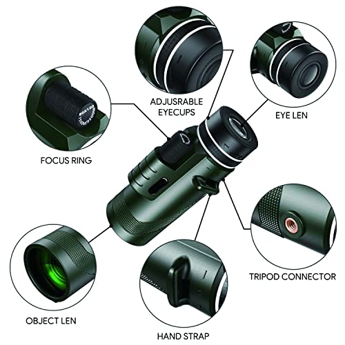 80x100 Monocular-Telescope High Powered Monocular for Adults Low Night Vision Monocular for Smartphone Adapter Monocular Telescope Hunting Wildlife
