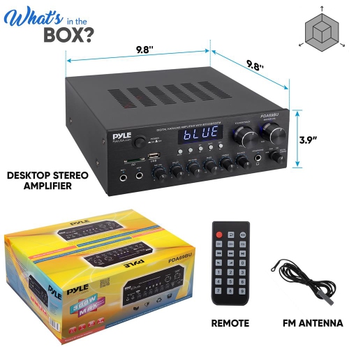 Stereo Amplifier Audio Receiver Sound System with Bluetooth Wireless Streaming, MP3/USB/SD/AUX/FM Radio