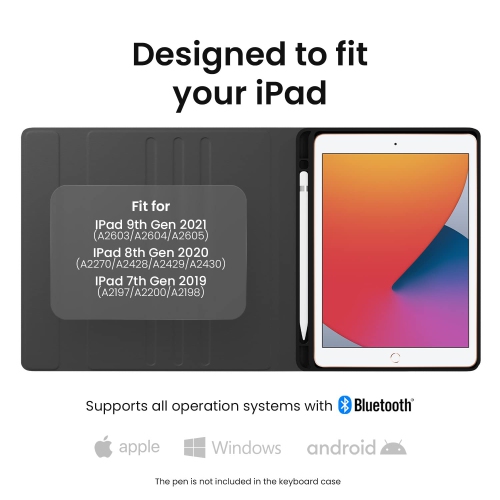 iPad Case with Keyboard 10.2'' iPad 9th Generation Case with Keyboard, Built-in Pencil Holder iPad Case 9th Generation/8th Gen/7th Black