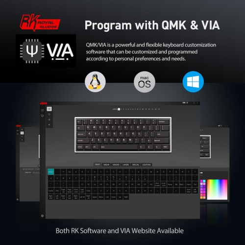 RK ROYAL KLUDGE RK61 Wired 60% Mechanical Gaming Keyboard Programmable QMK/VIA RGB Backlit 61 Keys