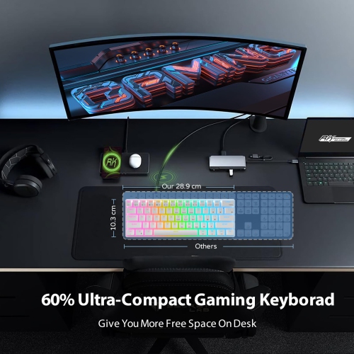 RK ROYAL KLUDGE RK61 Wired 60% Mechanical Gaming Keyboard Programmable QMK/VIA RGB Backlit 61 Keys