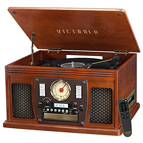 VICTROLA  8-In-1 Bluetooth Record Player & Multimedia Center, Built-In Stereo Speakers Turntable, Wireless Music Streaming, Real Wood | In Mahogany I was worried about the sound, but it was perfect for this compact all in one